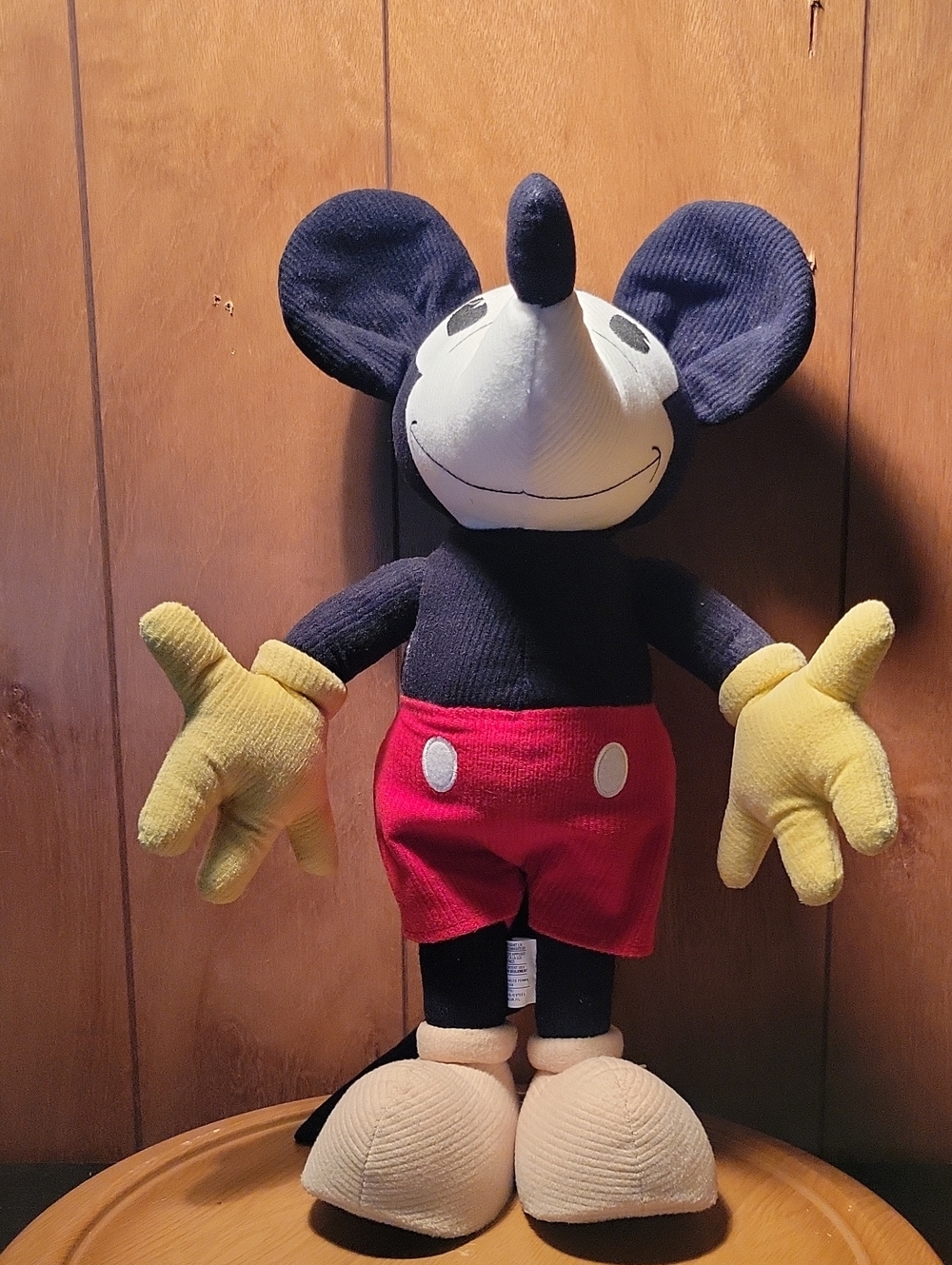 Classic Black & Red Mouse Plush Toy with Yellow Gloves